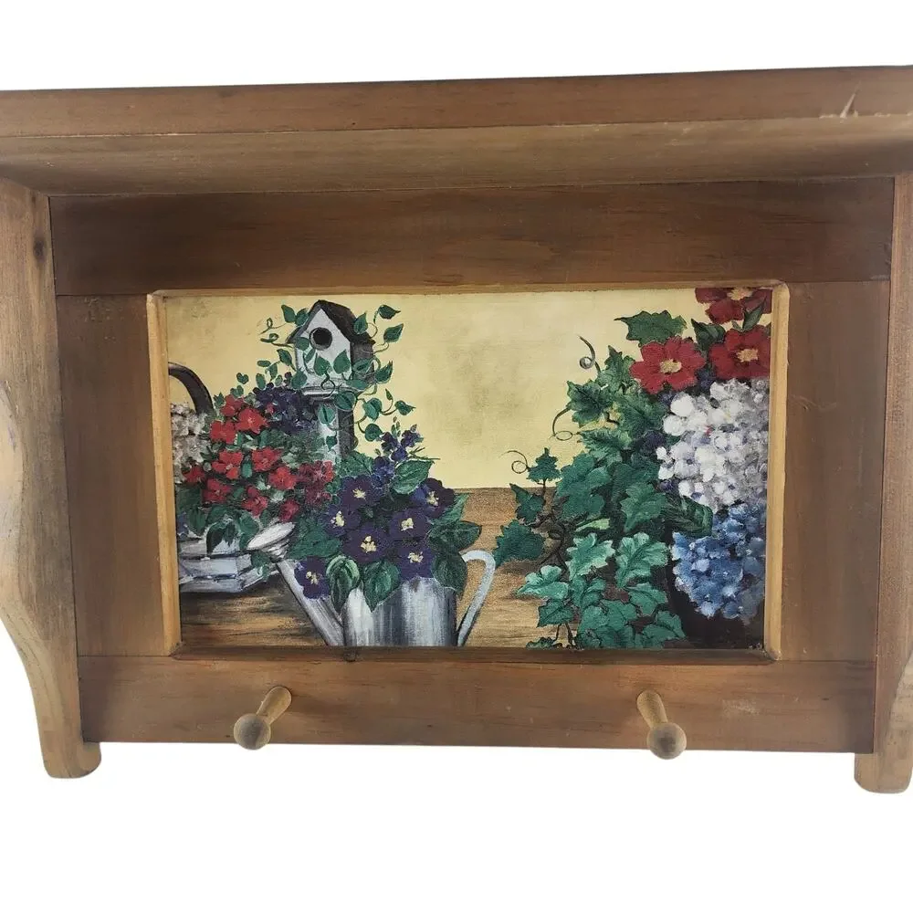 Wooden Shelf Still Life Garden Scene 2-Hanging Hocks Vintage